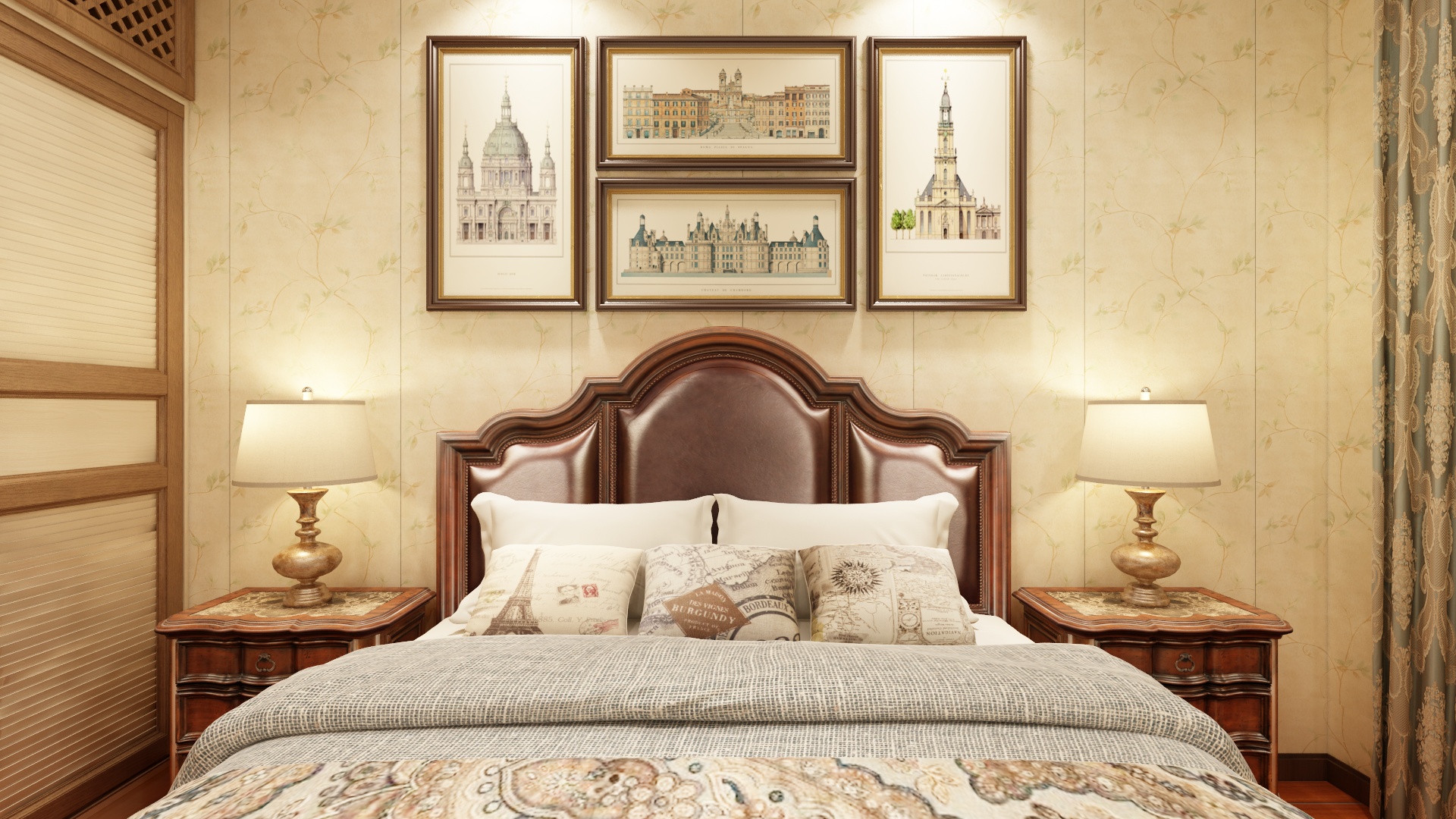 至简名设-文稳康-137方美式三居一层次卧装修效果图第1张