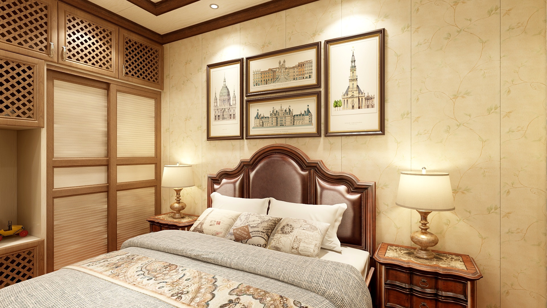 至简名设-文稳康-137方美式三居一层次卧装修效果图第2张