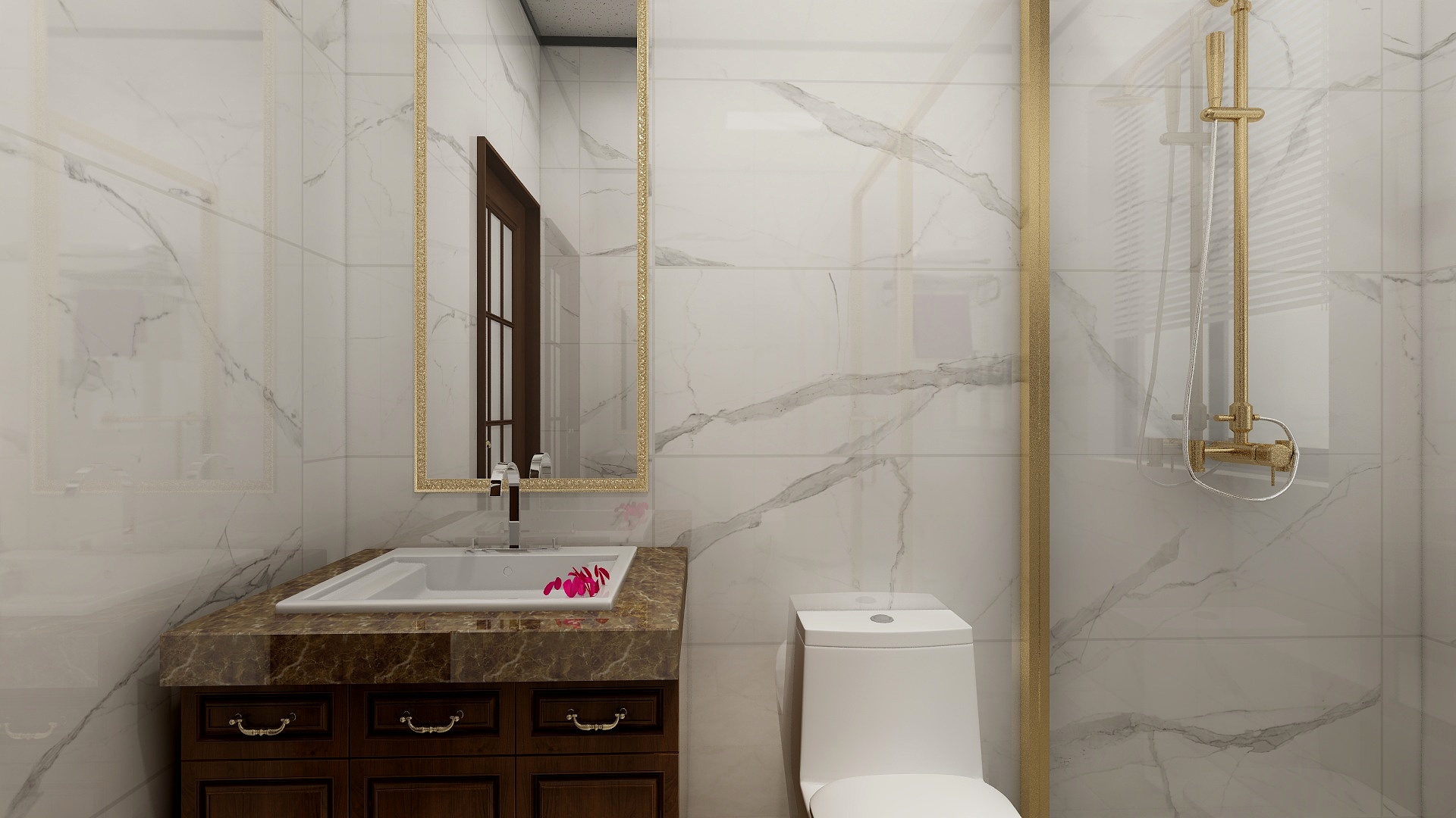 至简名设-文稳康-137方美式三居一层卫生间装修效果图第1张