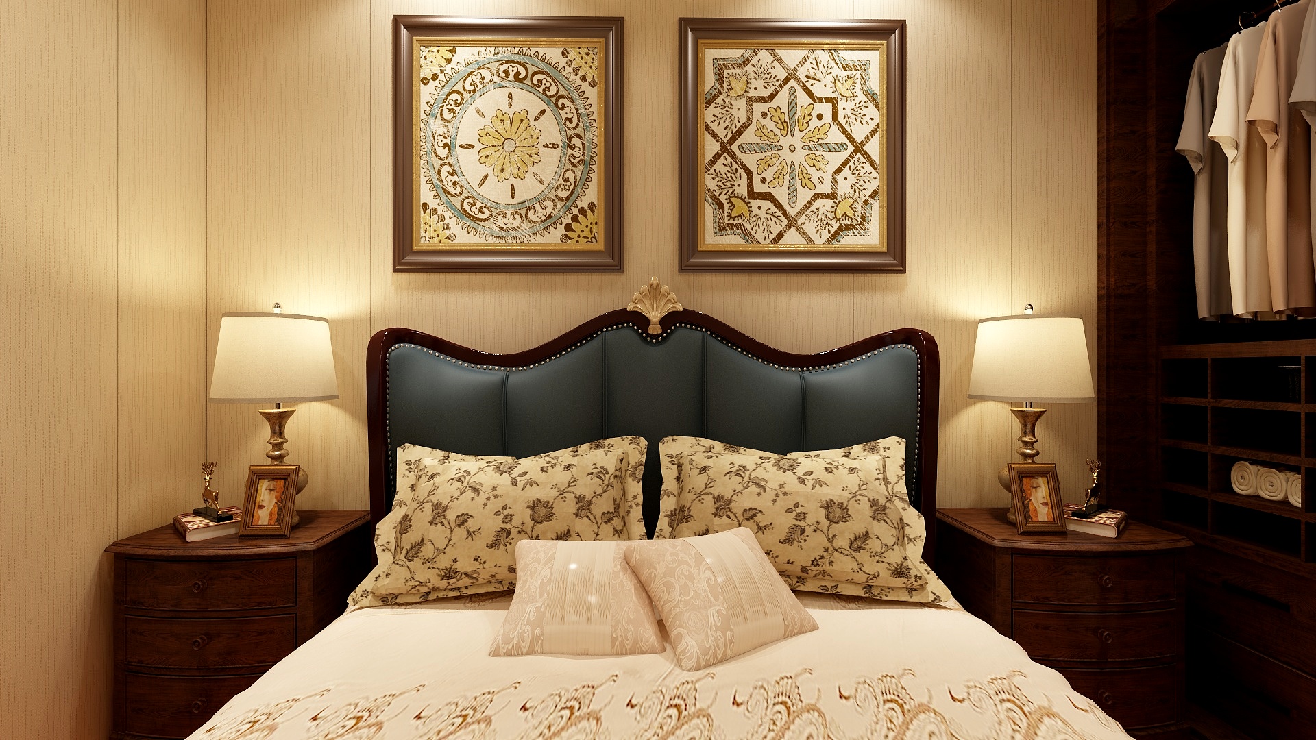 至简名设-文稳康-137方美式三居一层次卧装修效果图第1张