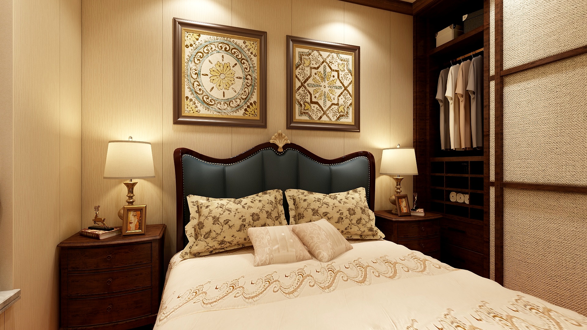 至简名设-文稳康-137方美式三居一层次卧装修效果图第2张