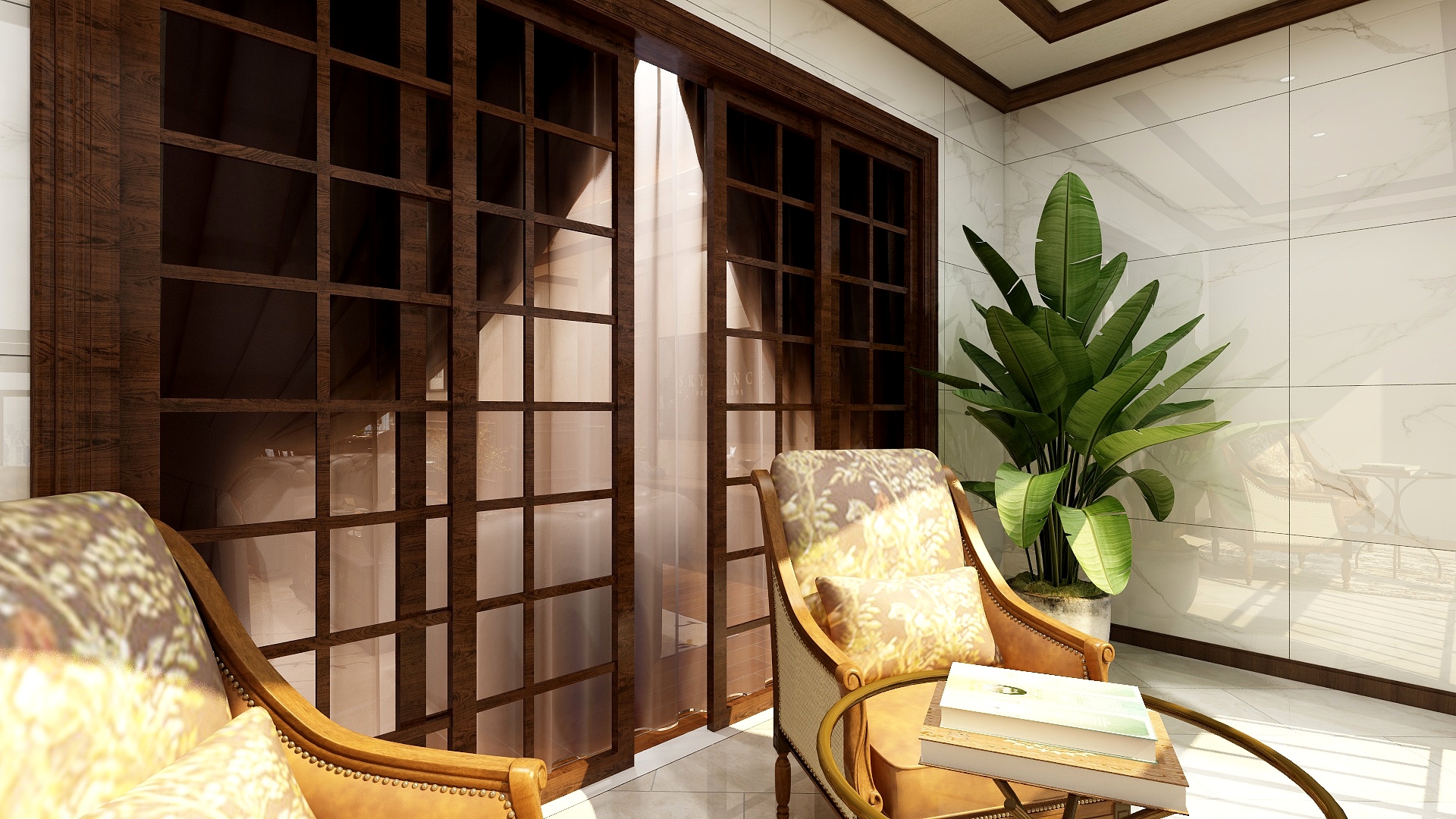 至简名设-文稳康-137方美式三居一层阳台装修效果图第2张