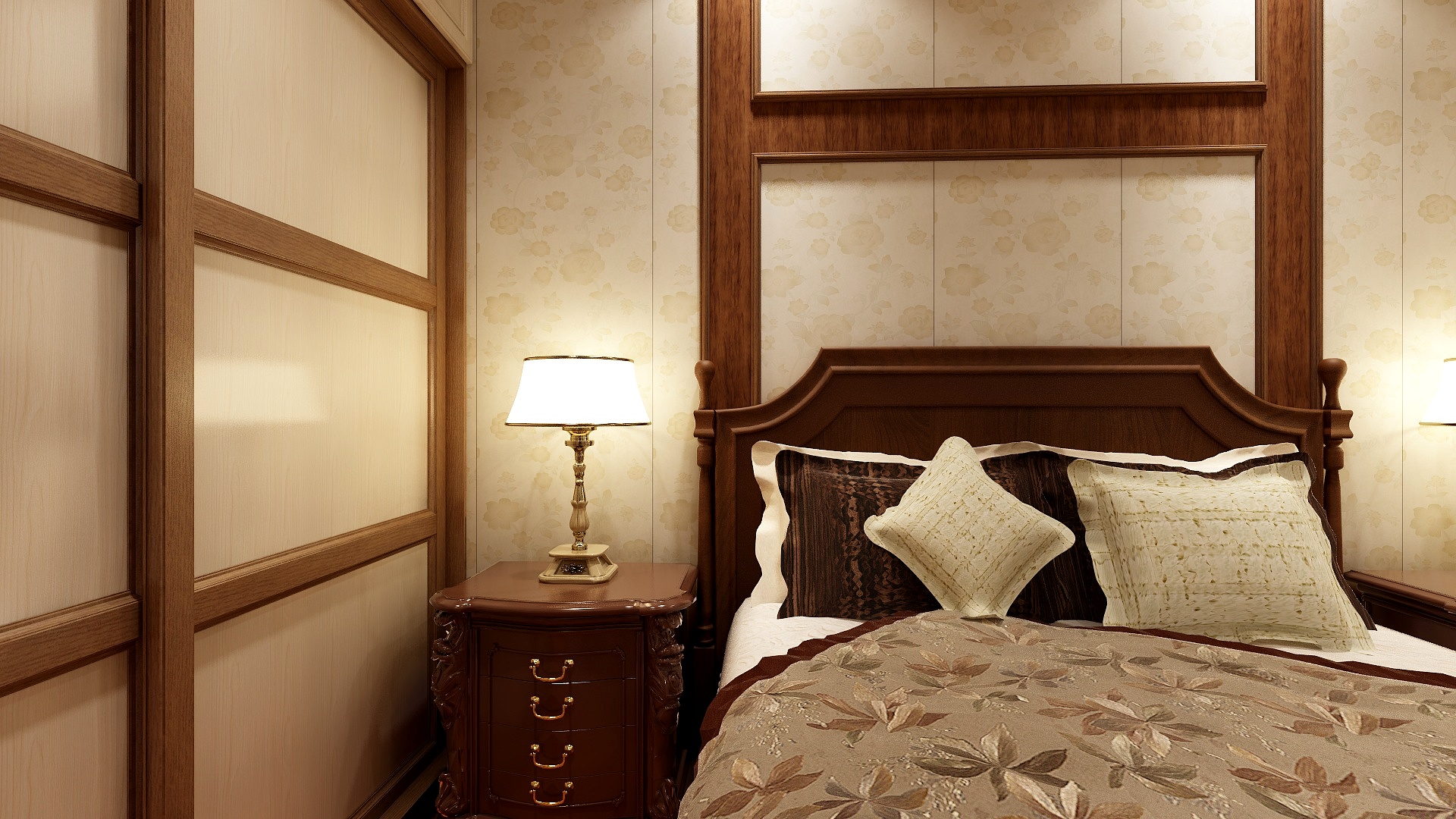 至简名设-文稳康-137方美式三居一层主卧装修效果图第1张