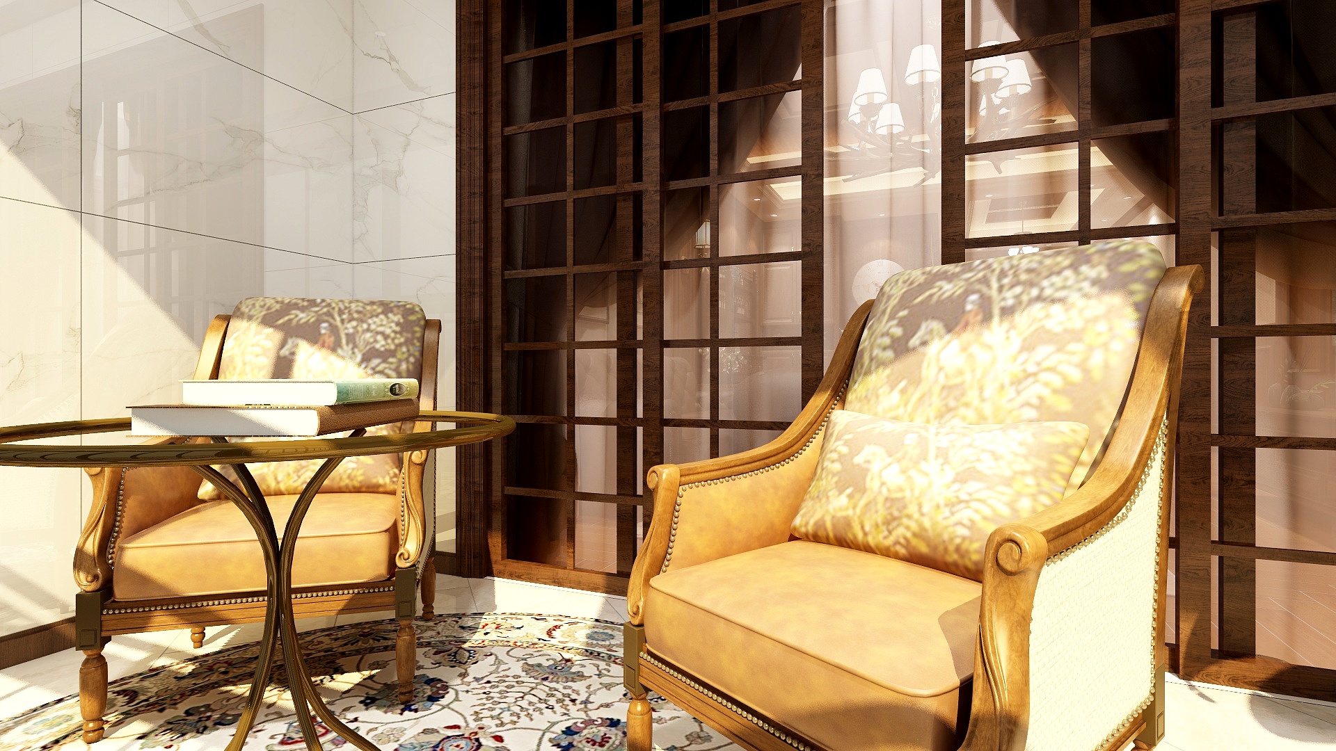 至简名设-文稳康-137方美式三居一层阳台装修效果图第1张