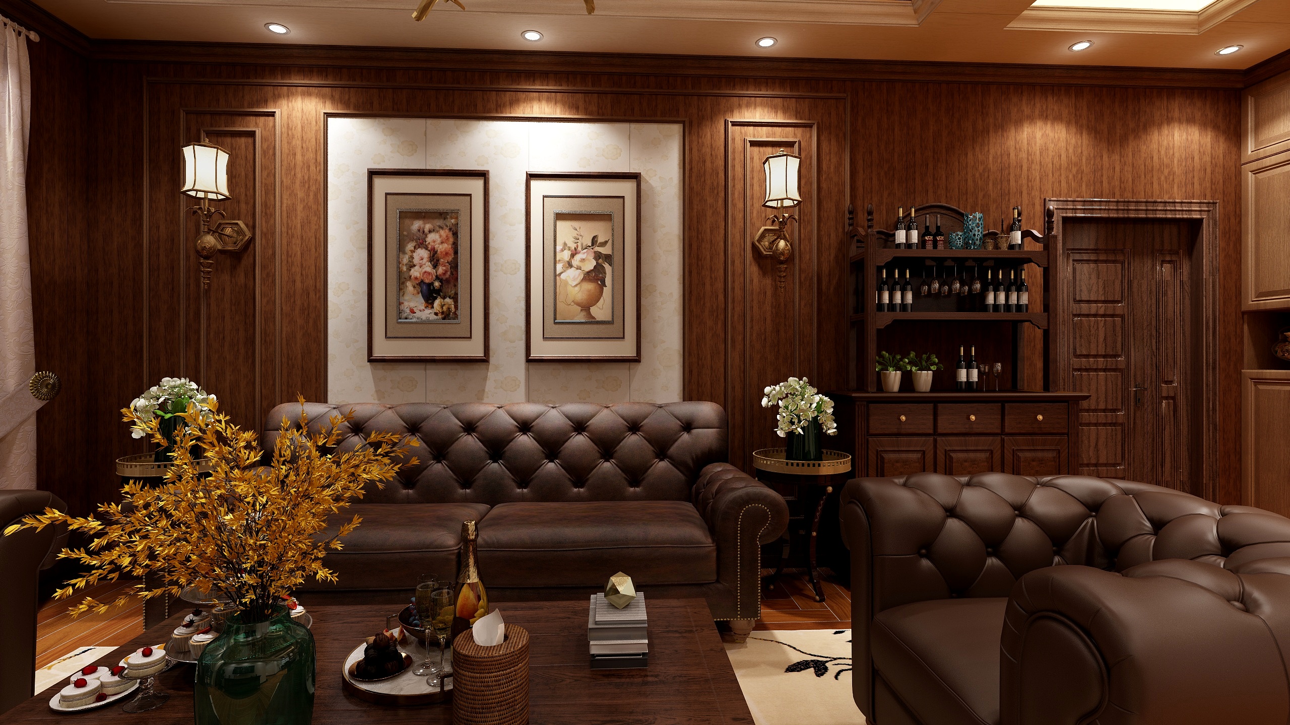 至简名设-文稳康-137方美式三居一层起居室装修效果图第3张