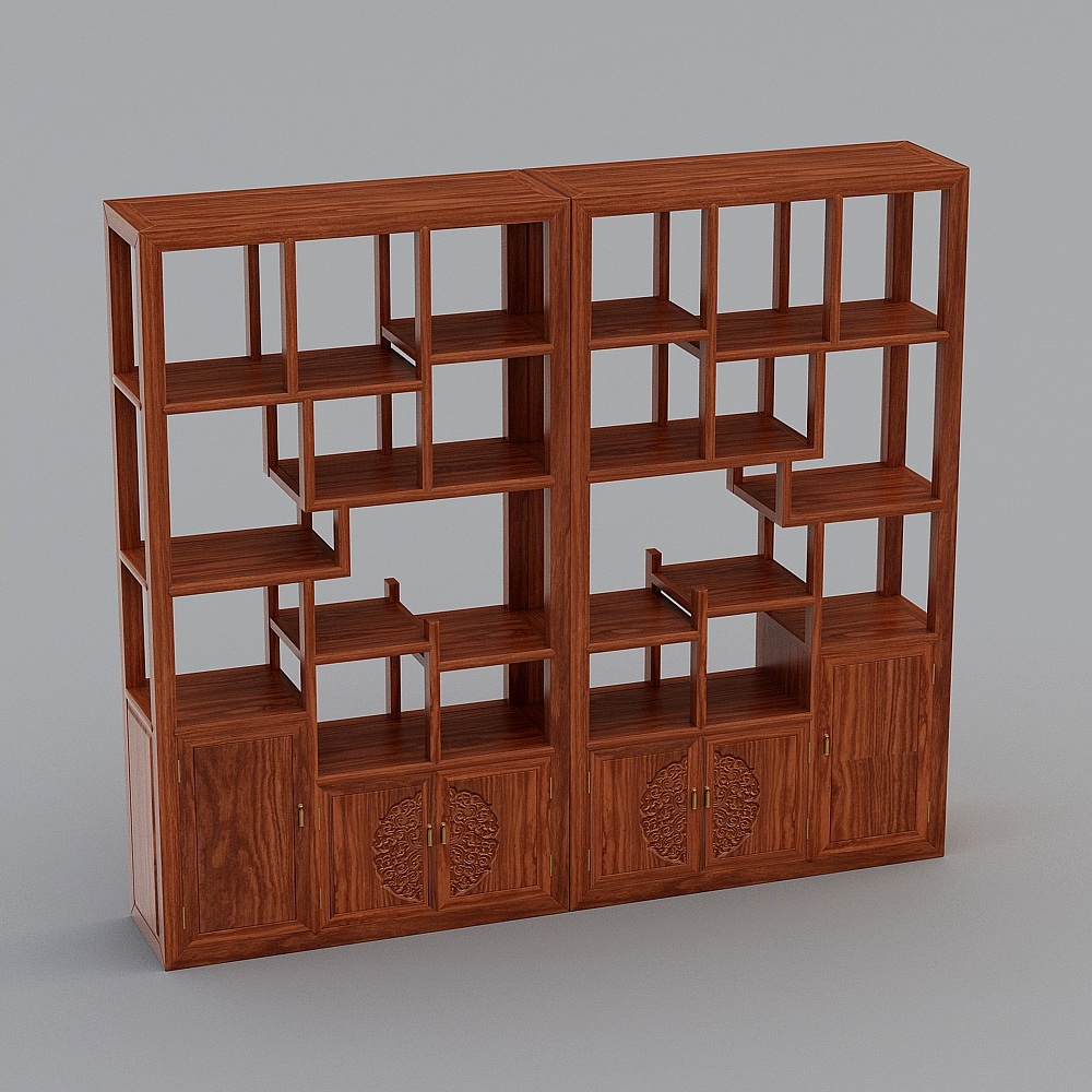 天元尚品-8845祥云博古架3D模型