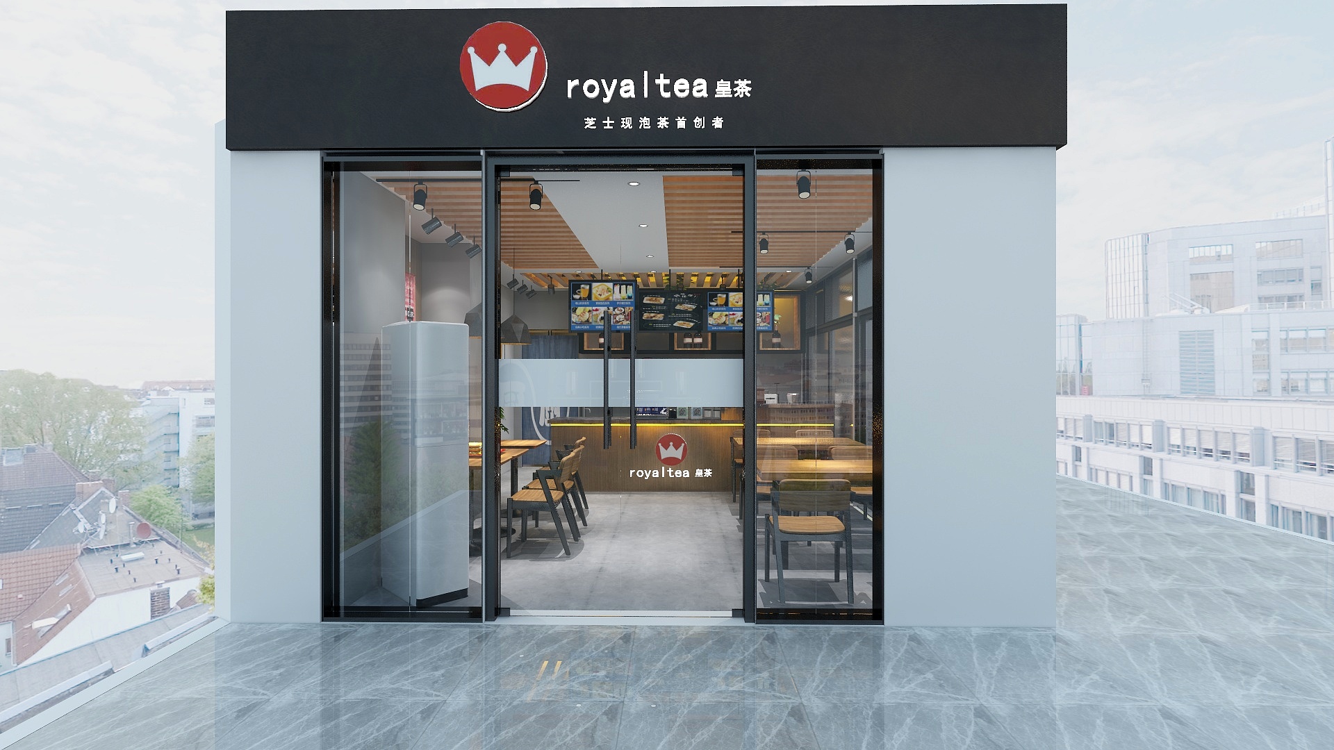 李英平-113方工装快餐店一层露台（无顶）装修效果图第2张