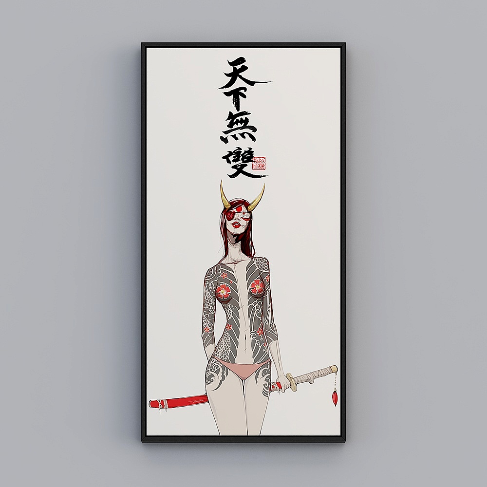 日式风格纹身店装饰画刺青武士餐厅挂画日料店居酒屋壁画byrgz-x-7