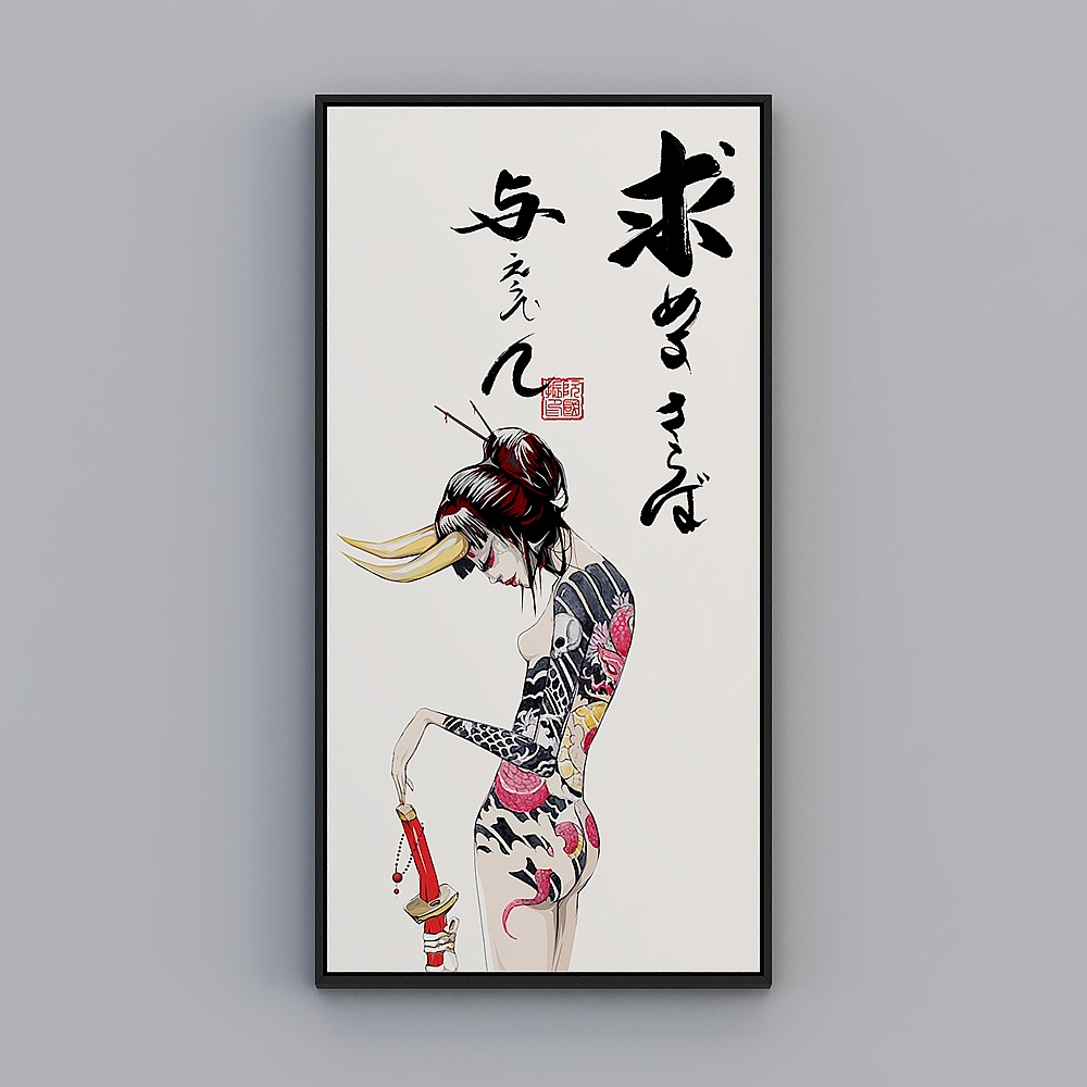 日式风格纹身店装饰画刺青武士餐厅挂画日料店居酒屋壁画byrgz-x-7