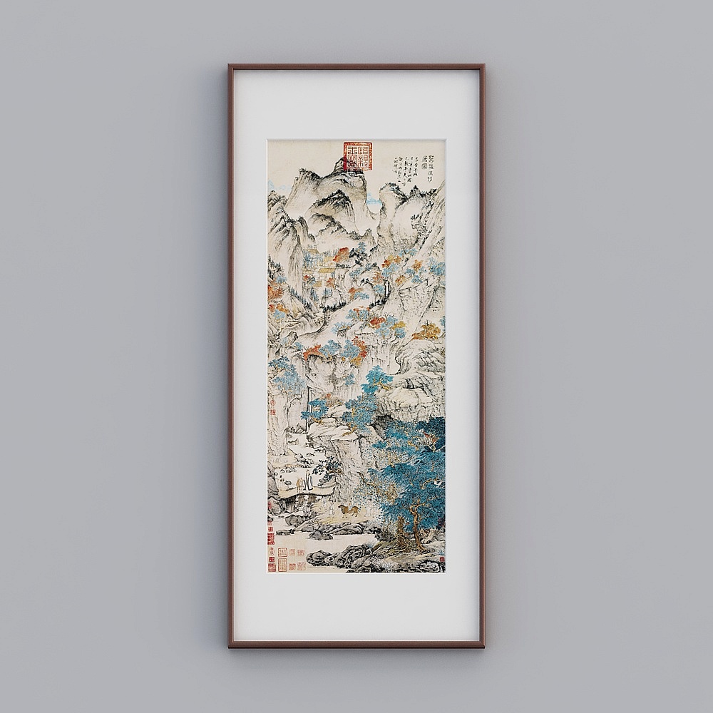 起贝新中式单幅竖款红木色实木框葛稚川移居图83x1880cm山水国画tlclz-zs-gg-sk-4
