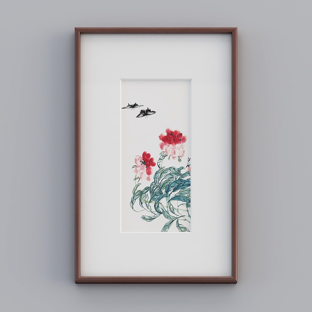 齐白石新中式荷花图莲花挂画客厅装饰画壁画花鸟国画版画作品twclz-zs-gg-sk-23D模型