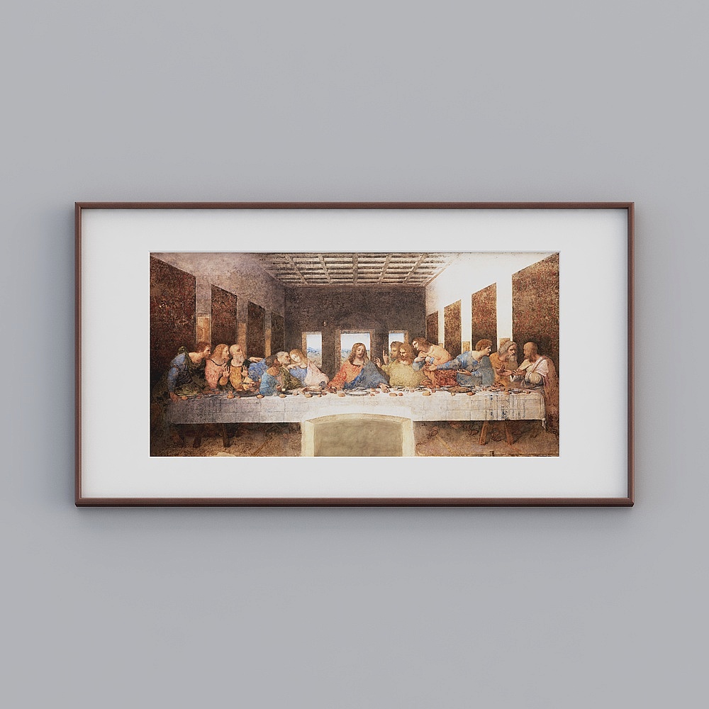 起贝欧式单幅横款红木色实木框最后的晚餐88x163cm宫廷油画twclz-zs-gg-lh-13D模型