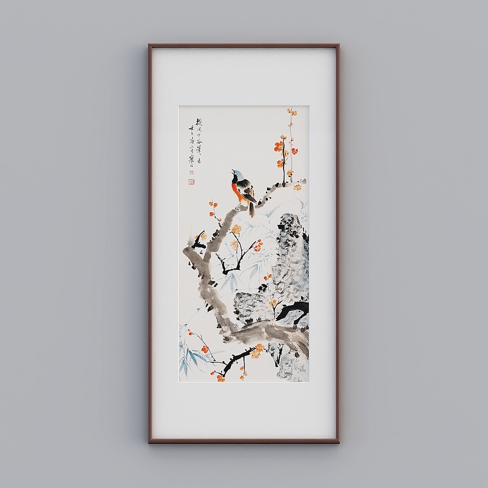 新中式喜上眉梢装饰画水墨玄关喜鹊登梅挂画花鸟国画 江寒汀twclz-zs-gg-sk-14