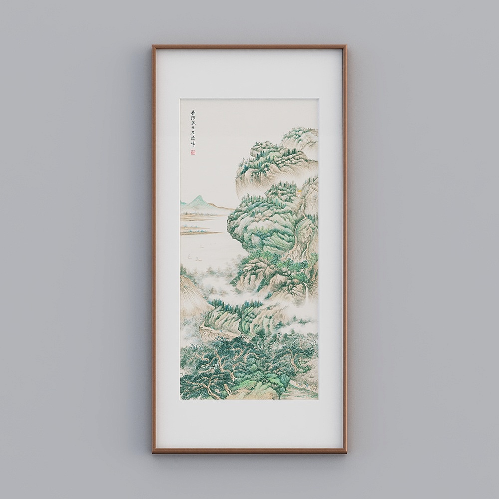 起贝新中式单幅竖款海棠色实木框无限风光在险峰83x173cm水墨风景twhxd-zs-gg-sk-53D模型