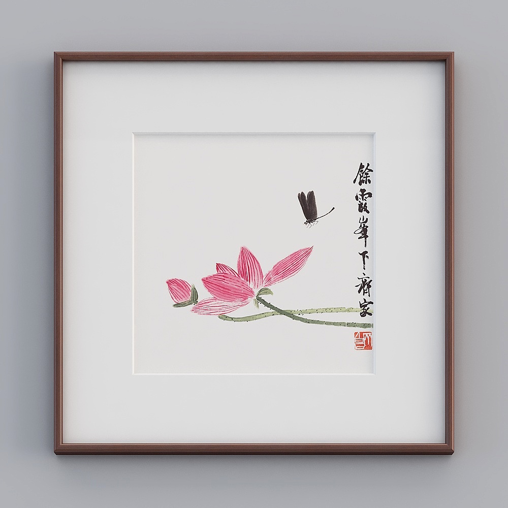 齐白石新中式荷花图莲花挂画客厅装饰画壁画花鸟国画版画作品twclz-zs-gg-sk-2