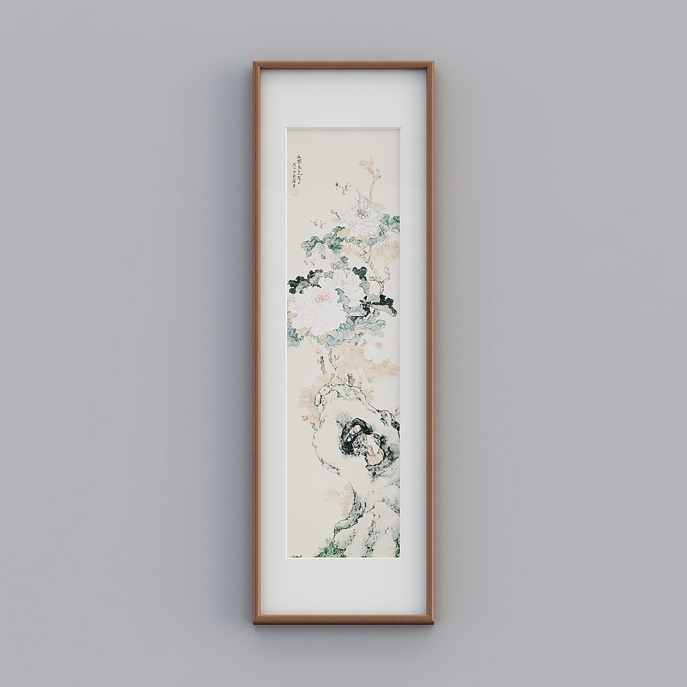 起贝新中式单幅竖款海棠色实木框花卉四条屏43x133cm工笔花鸟twhxd-zs-gg-sk-39