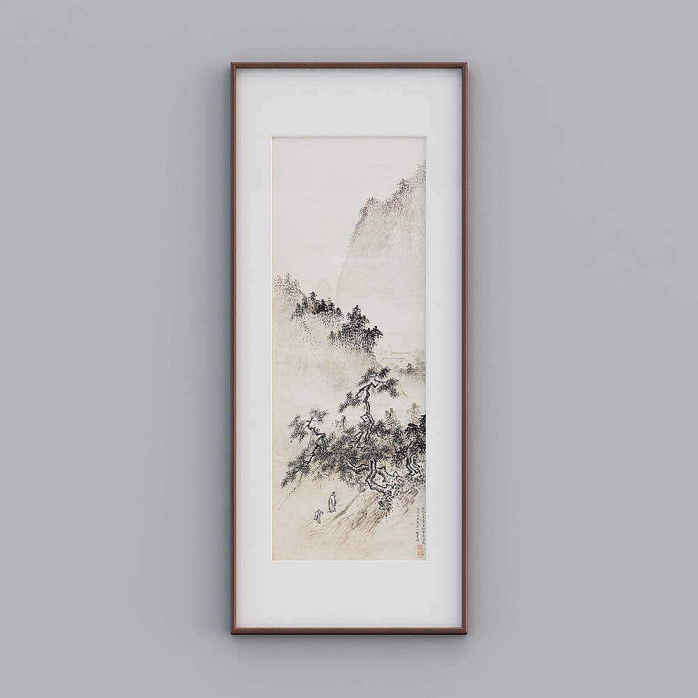 新中式水墨画玄关装饰画山水挂画长条竖版画 戴进 春山积翠图twclz-zs-gg-sk-15
