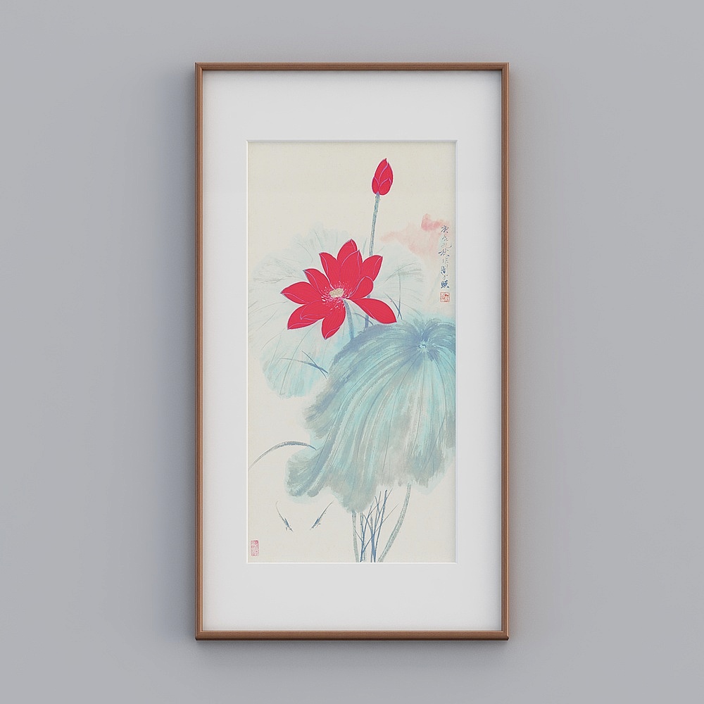 荷花装饰画莲花图新中式玄关挂画竖版过道墙壁画版画 于非闇twrgz-zs-gg-sk-1