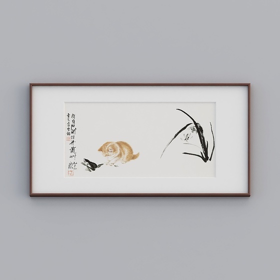 Qi Baishi Cat Hanging Painting for Bedroom Decor