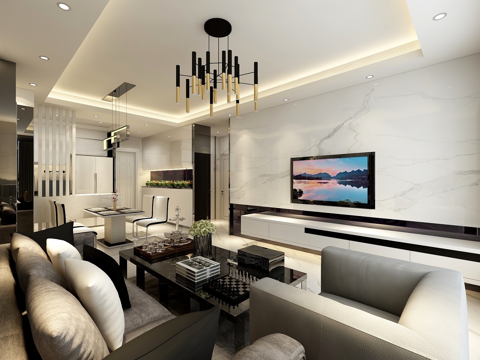 廸偉-华丽花城-83坪现代两居装修效果图