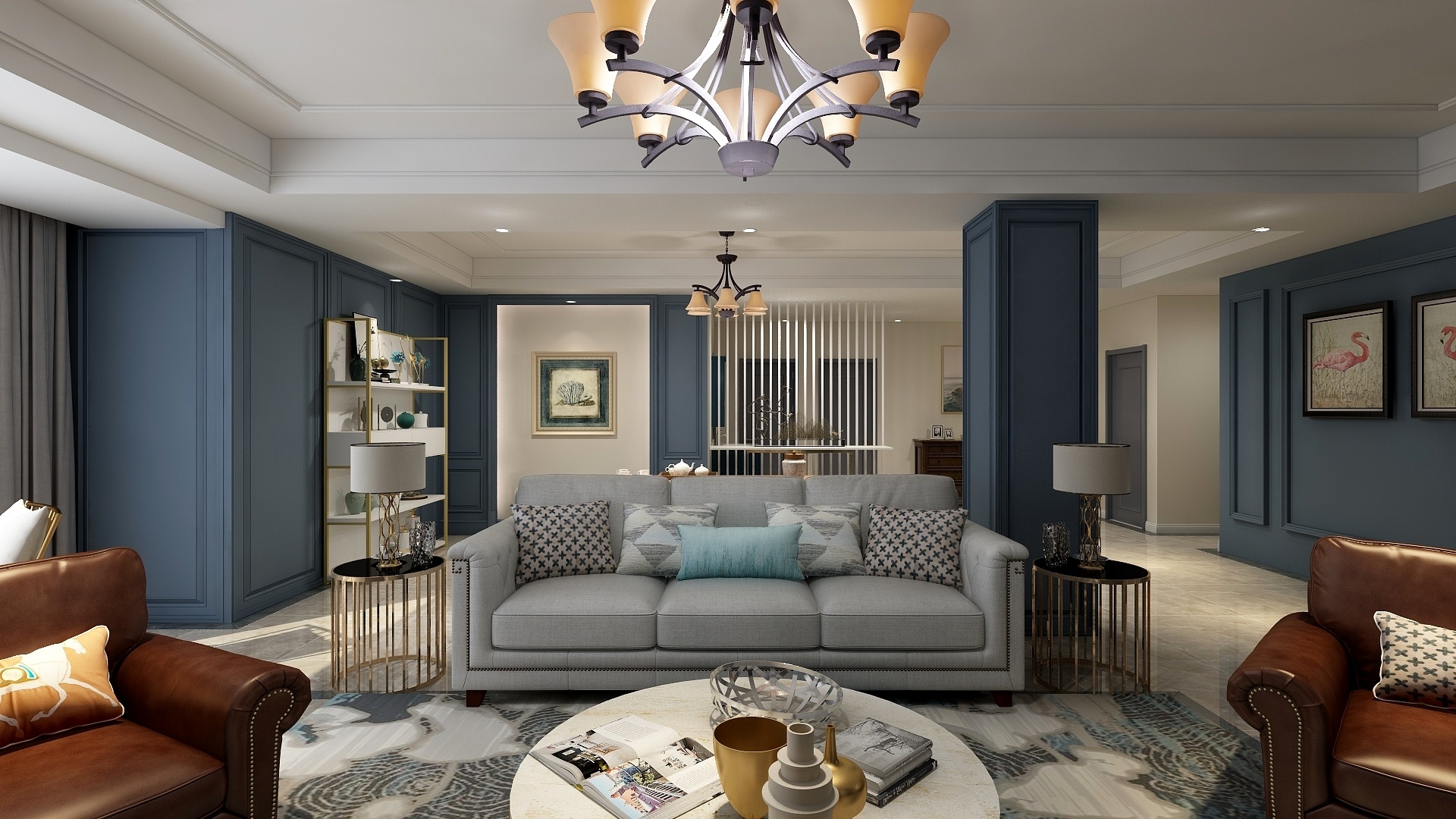 塑梧设计-217方美式三居装修效果图