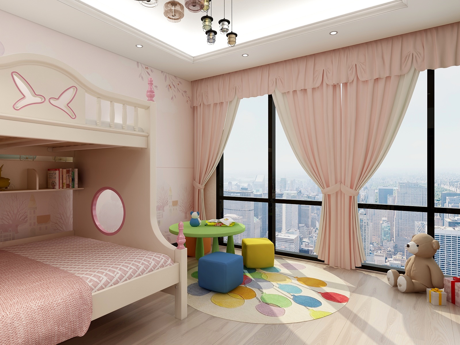 西安红创-250㎡新中式七居二层儿童房装修效果图第2张