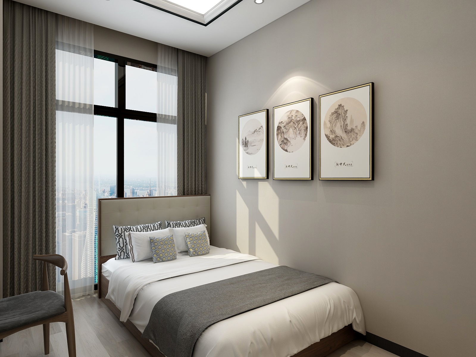 西安红创-250㎡新中式七居二层客卧装修效果图第2张