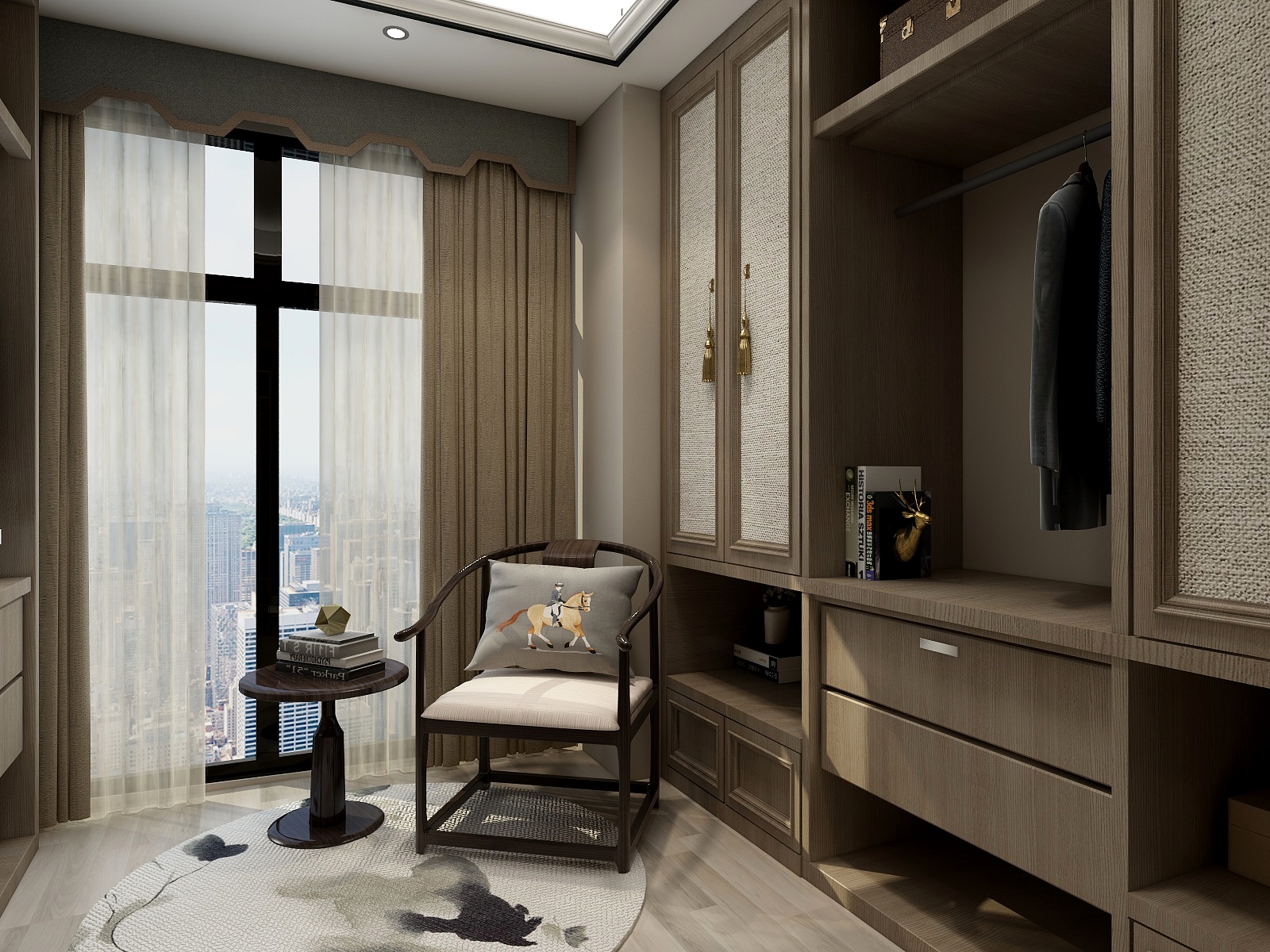 西安红创-250㎡新中式七居二层衣帽间装修效果图第2张