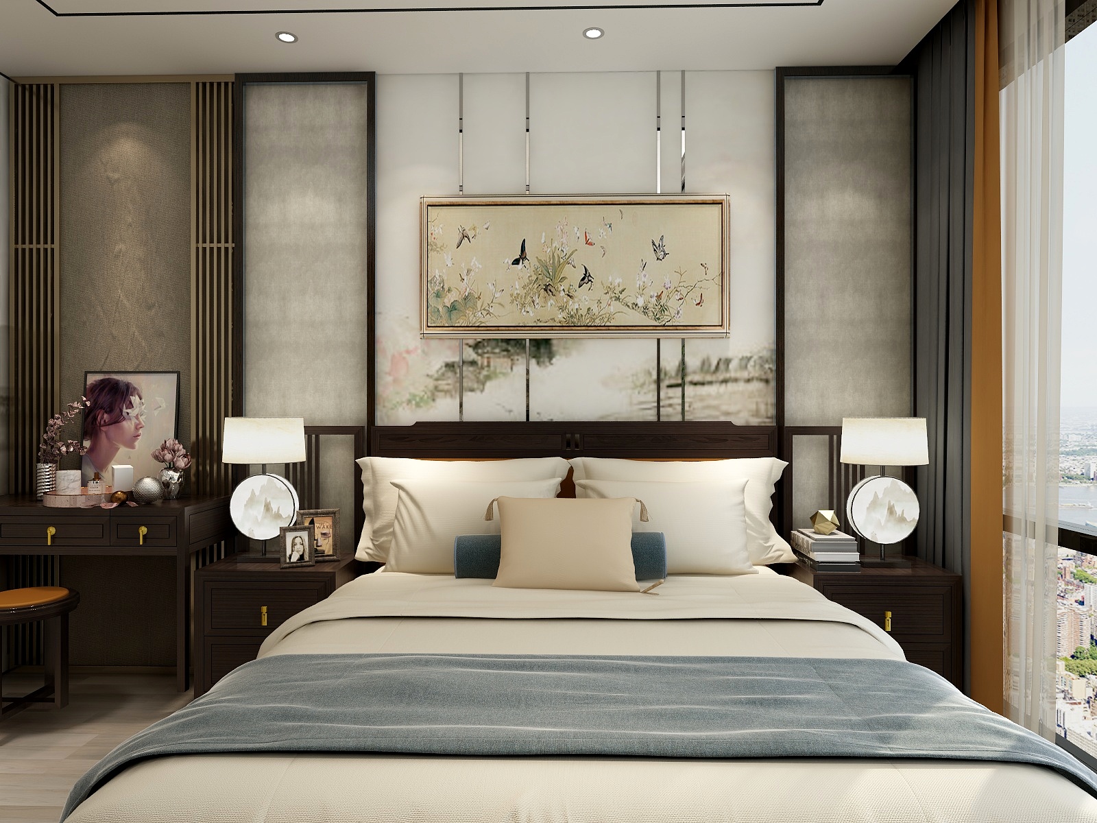 西安红创-250㎡新中式七居二层主卧装修效果图第2张