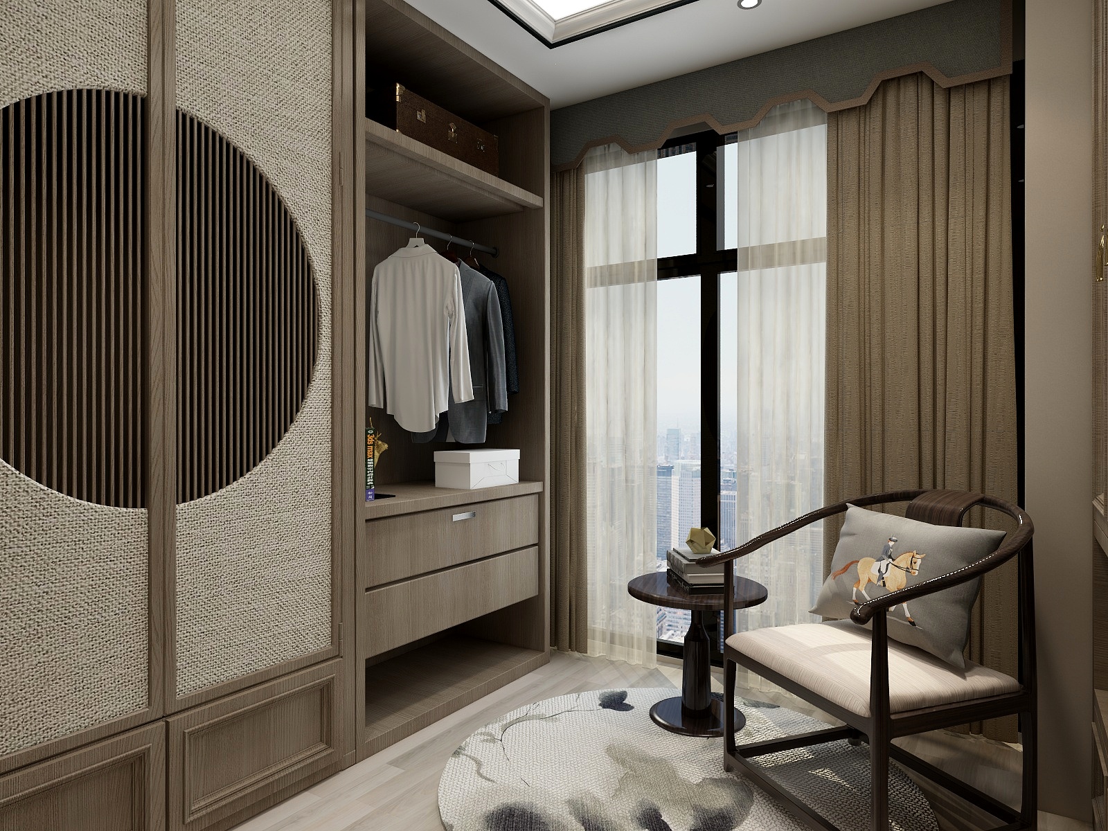 西安红创-250㎡新中式七居二层衣帽间装修效果图第1张