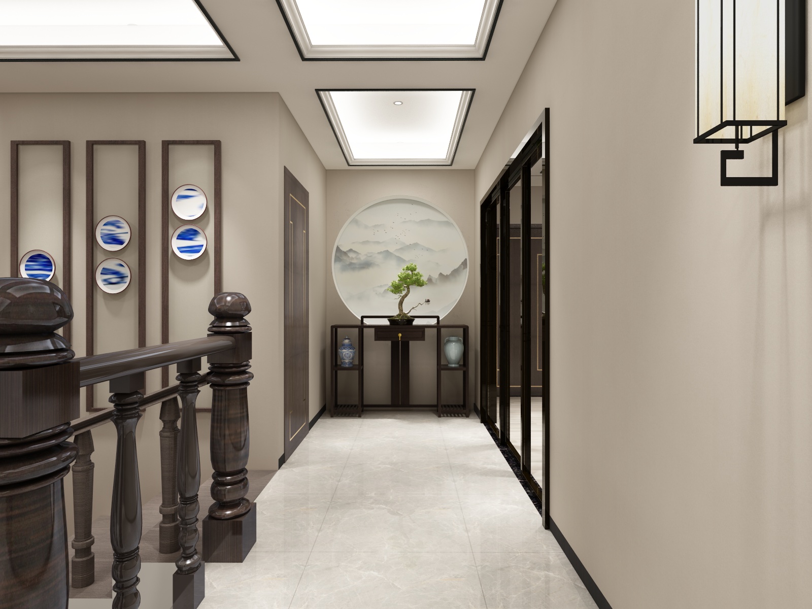 西安红创-250㎡新中式七居二层走廊装修效果图第2张