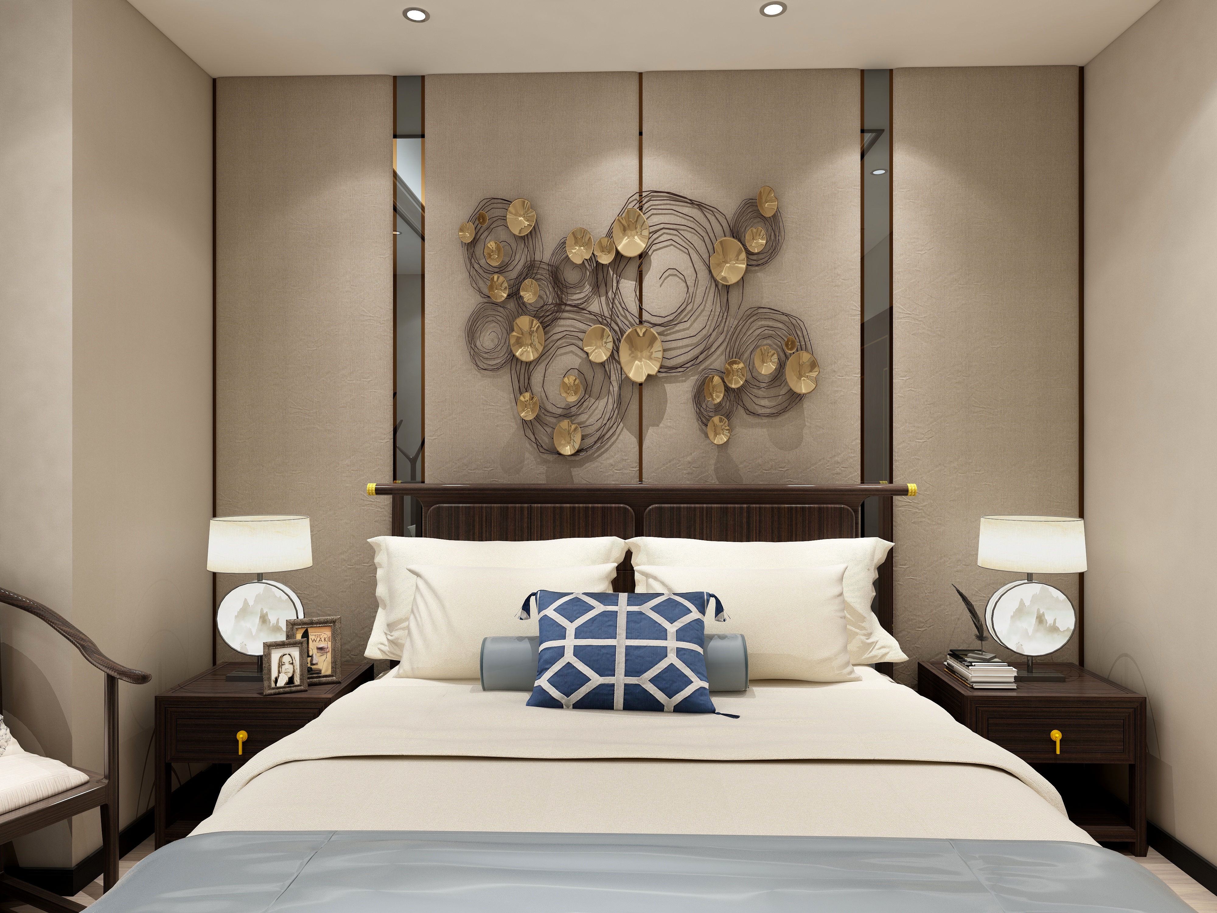 西安红创-250㎡新中式七居一层客房装修效果图第2张