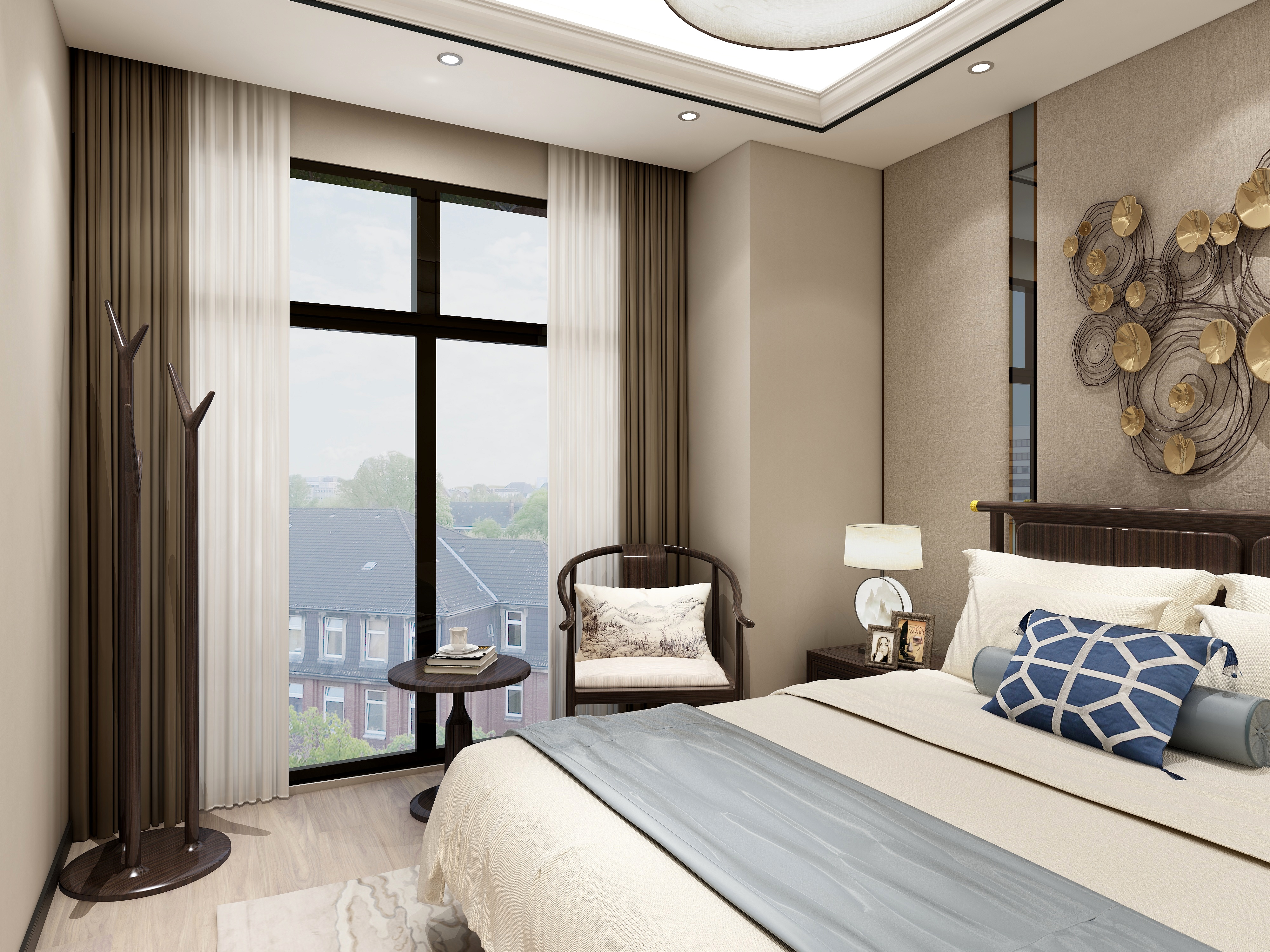 西安红创-250㎡新中式七居一层客房装修效果图第1张