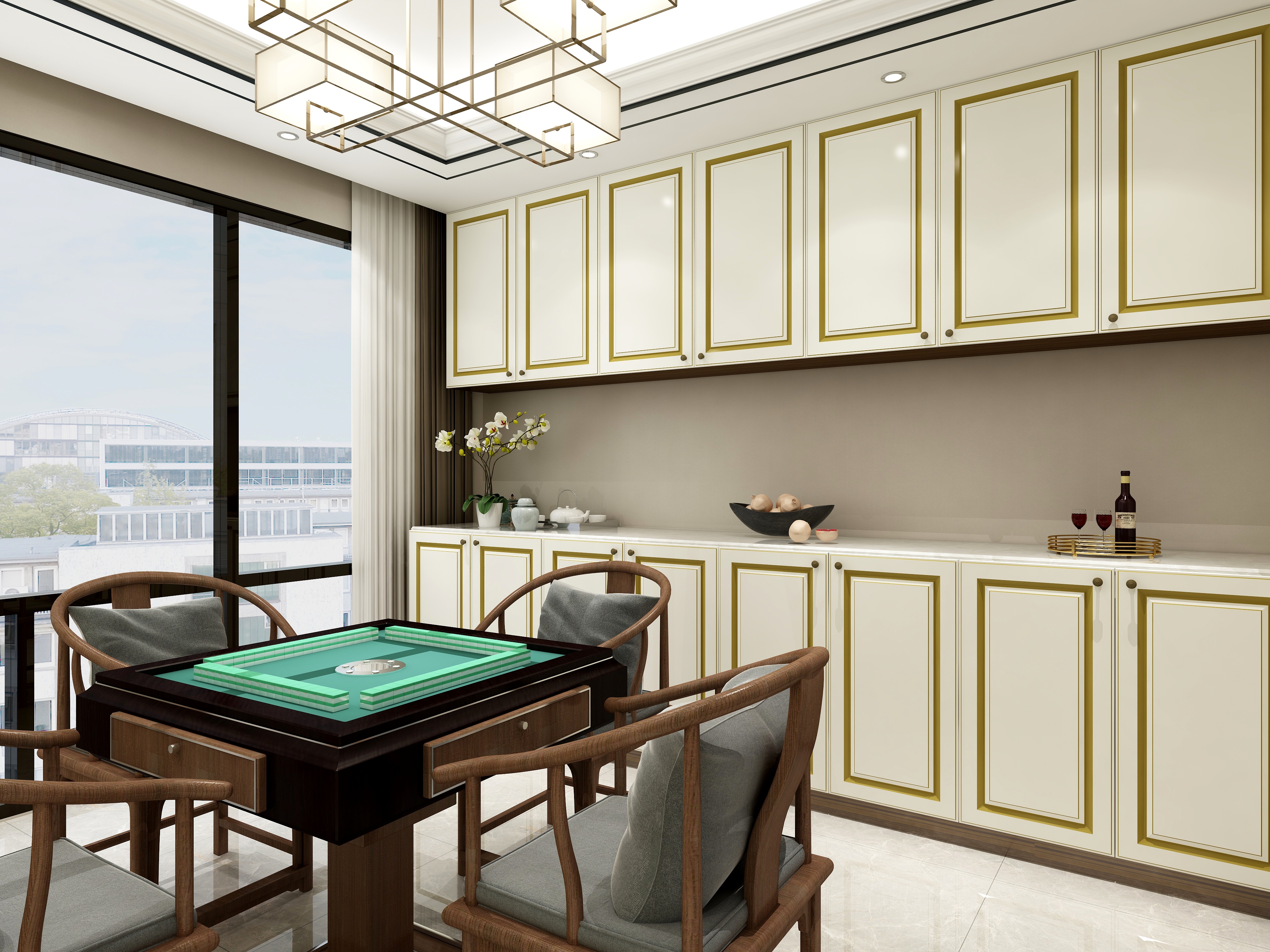 西安红创-250㎡新中式七居一层娱乐室装修效果图第2张