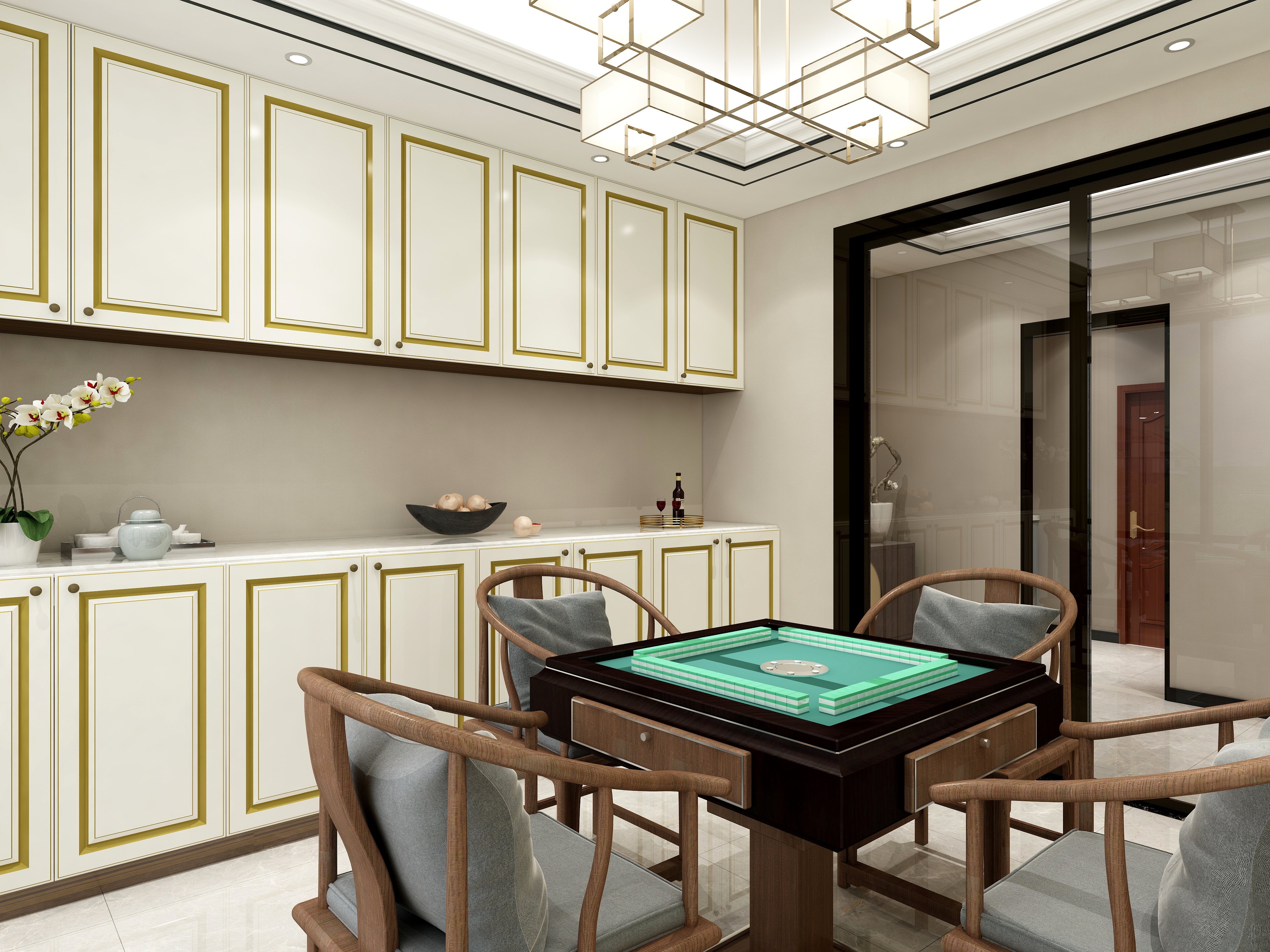 西安红创-250㎡新中式七居一层娱乐室装修效果图第1张