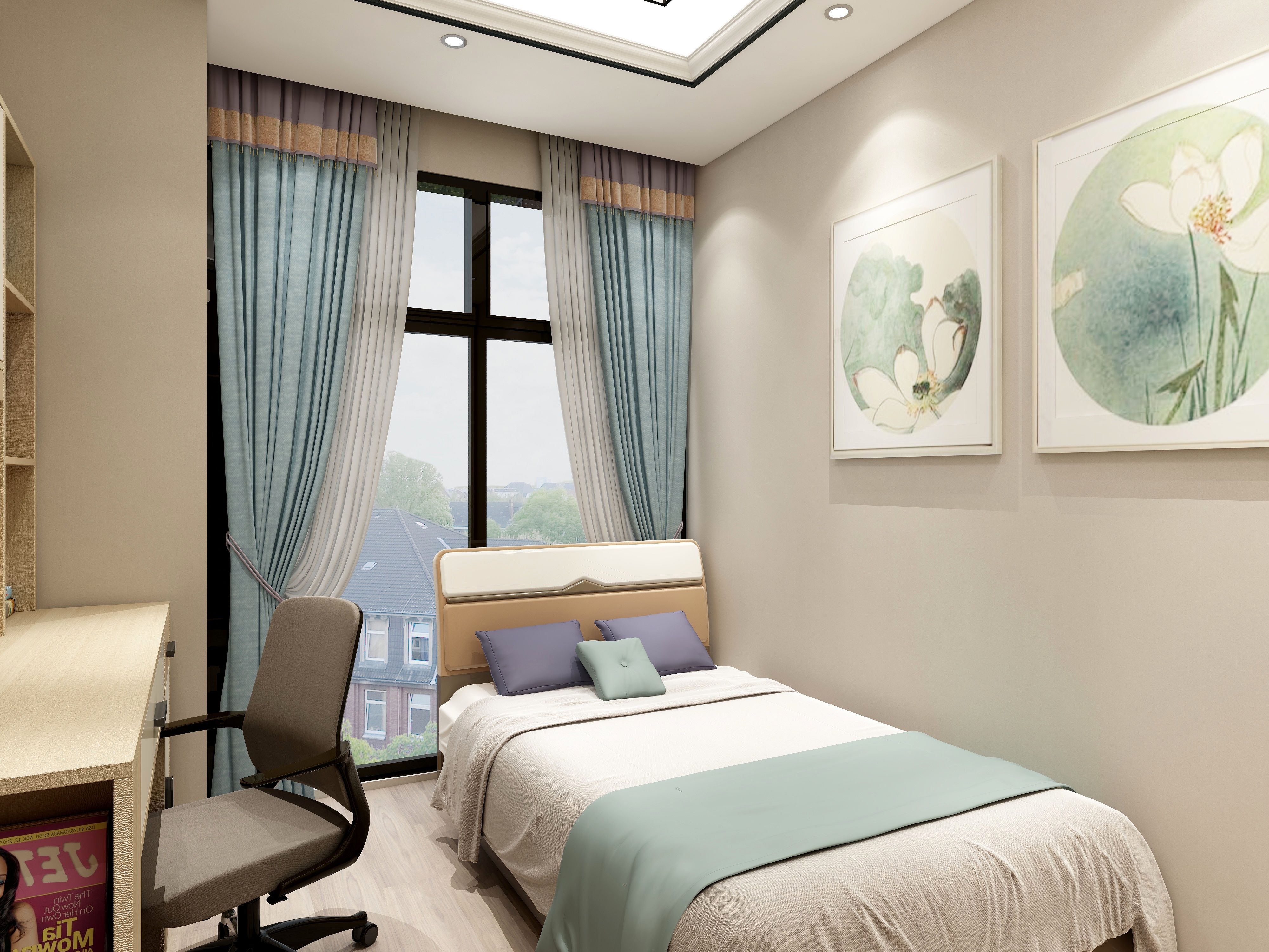 西安红创-250㎡新中式七居一层保姆房装修效果图第2张