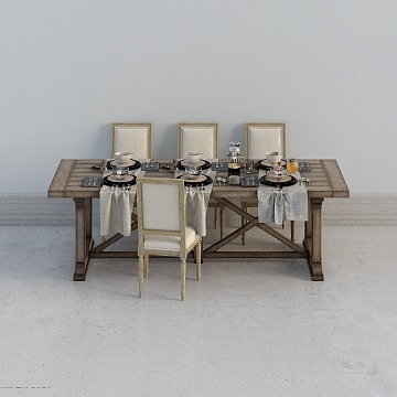 酷家乐-55.美式田园风餐桌椅子食物摆件组合3d模型 (1)