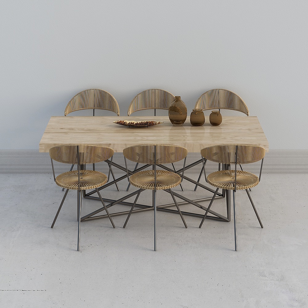 酷家乐-50.美式餐桌椅组合3d模型3D模型