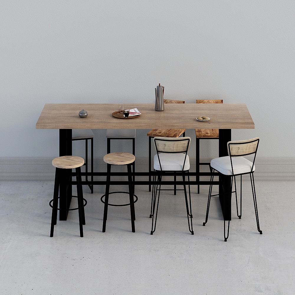 酷家乐-37.工业风餐桌椅组合3D模型