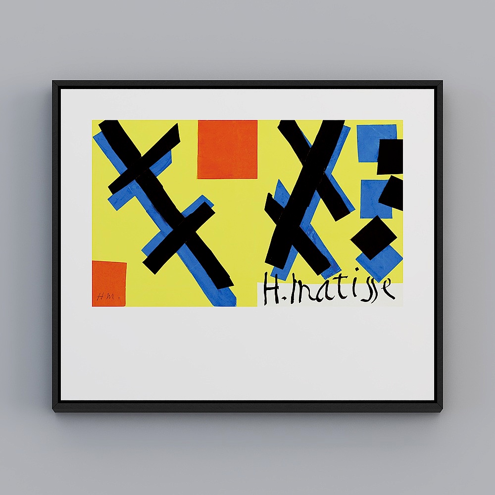 起贝现代野兽派单幅横款黑色框抽象线条53x63cm小众装饰画wclz-x-7