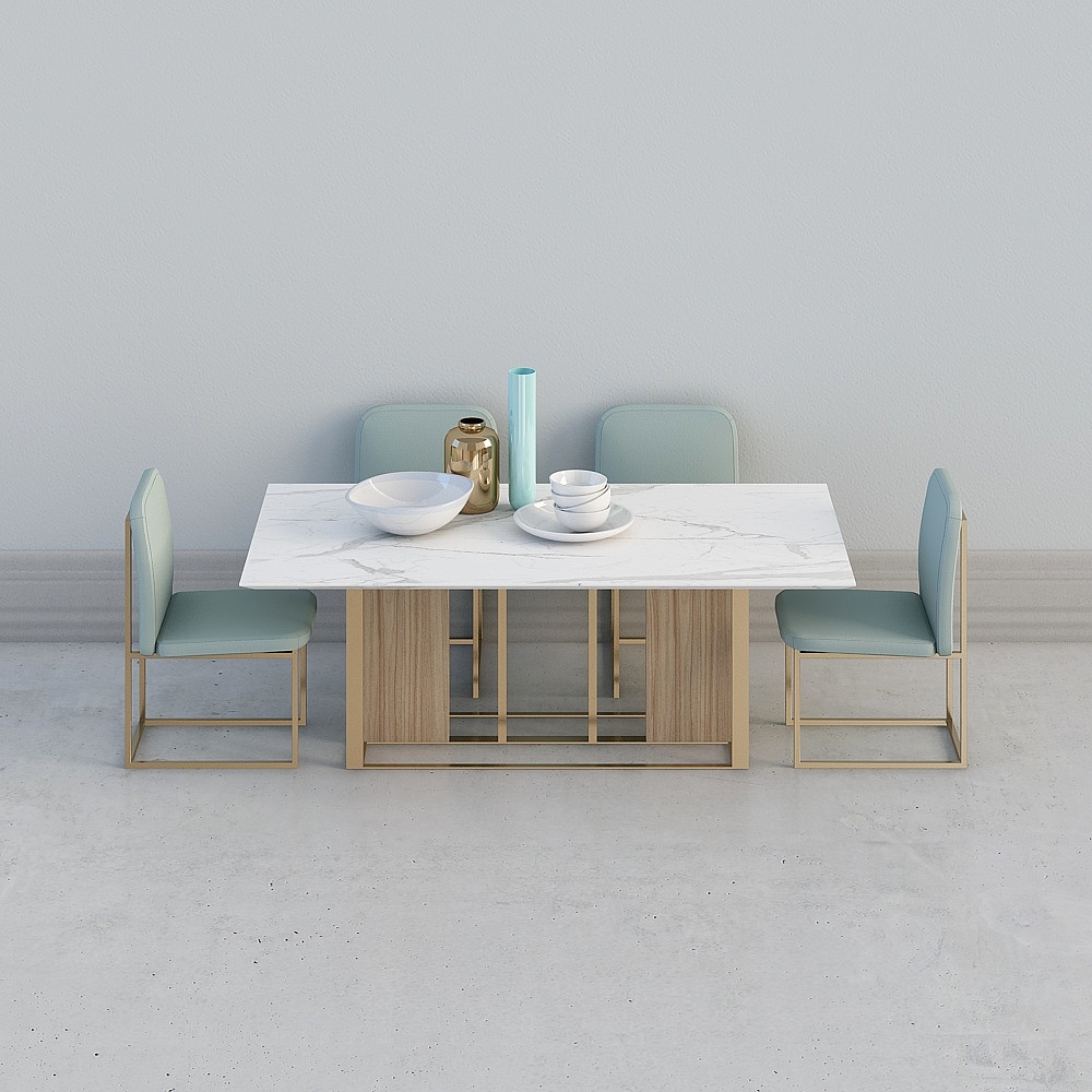 酷家乐-北欧实木餐桌椅餐具摆件组合
