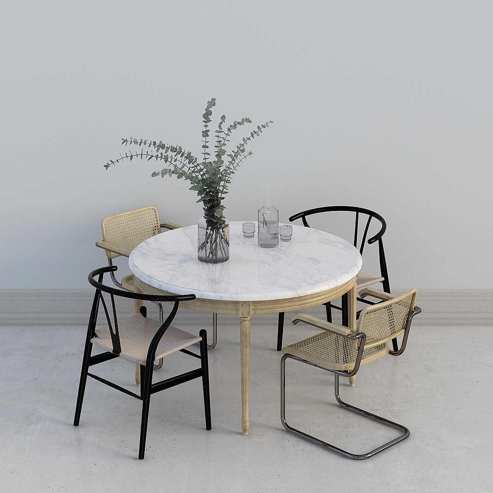 酷家乐-北欧餐桌椅组合3D模型