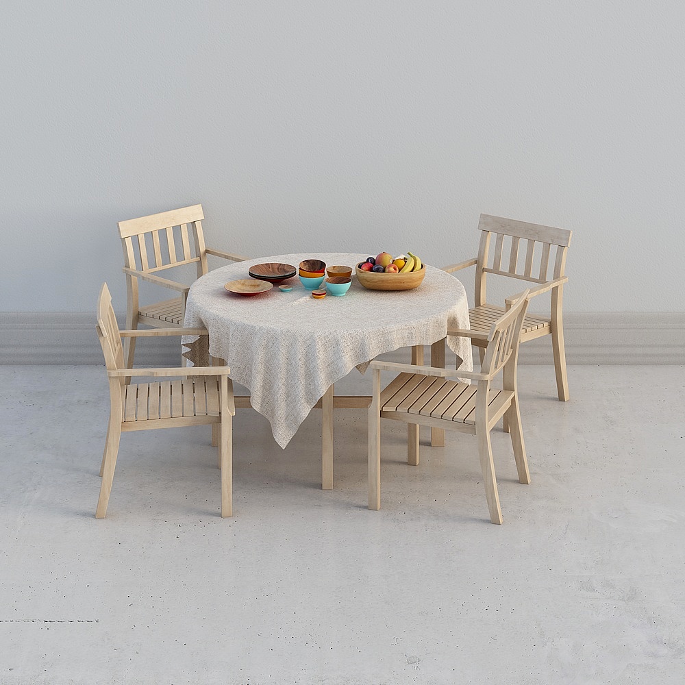 酷家乐-北欧实木餐桌椅组合3D模型