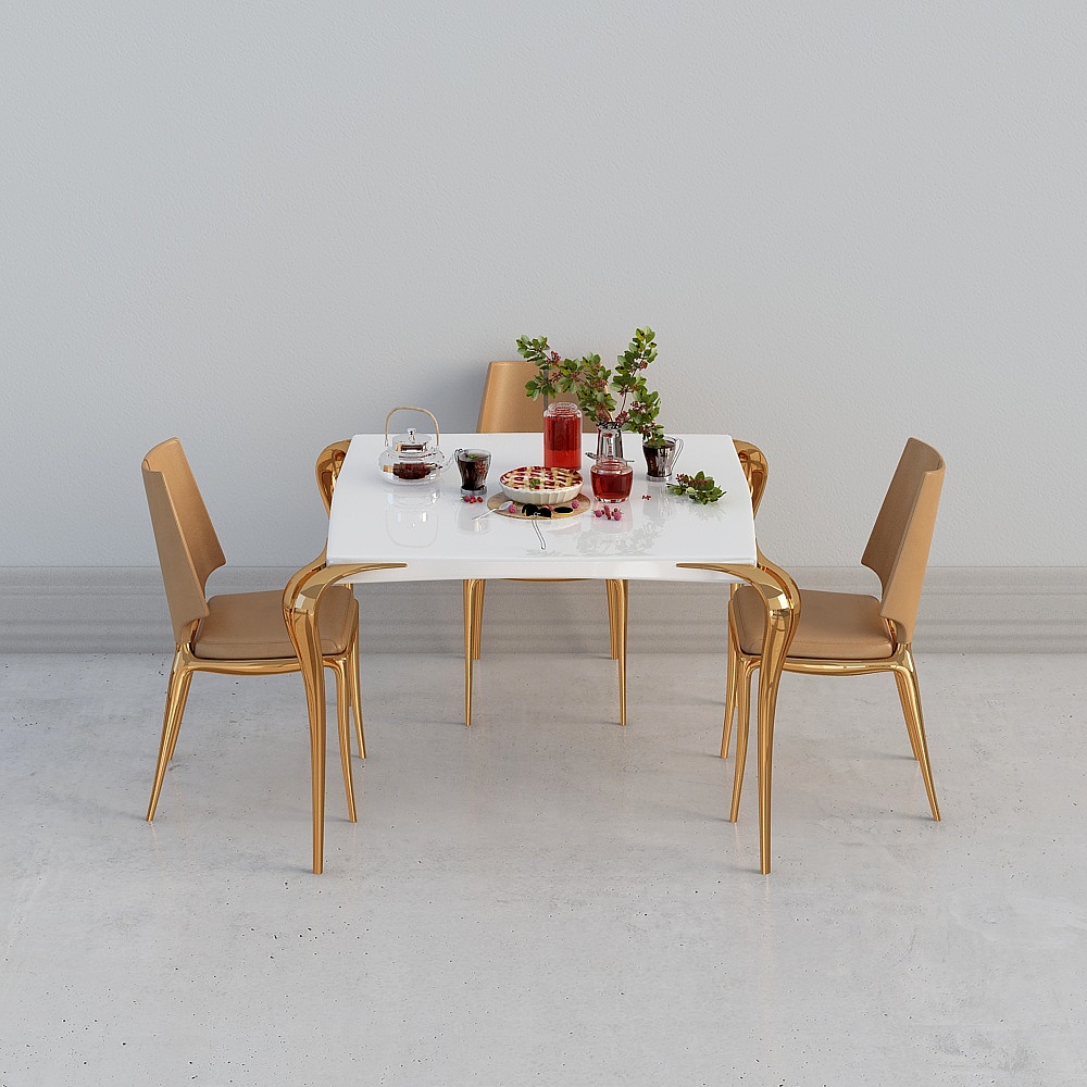 酷家乐-北欧餐桌椅子食物摆件组合3D模型