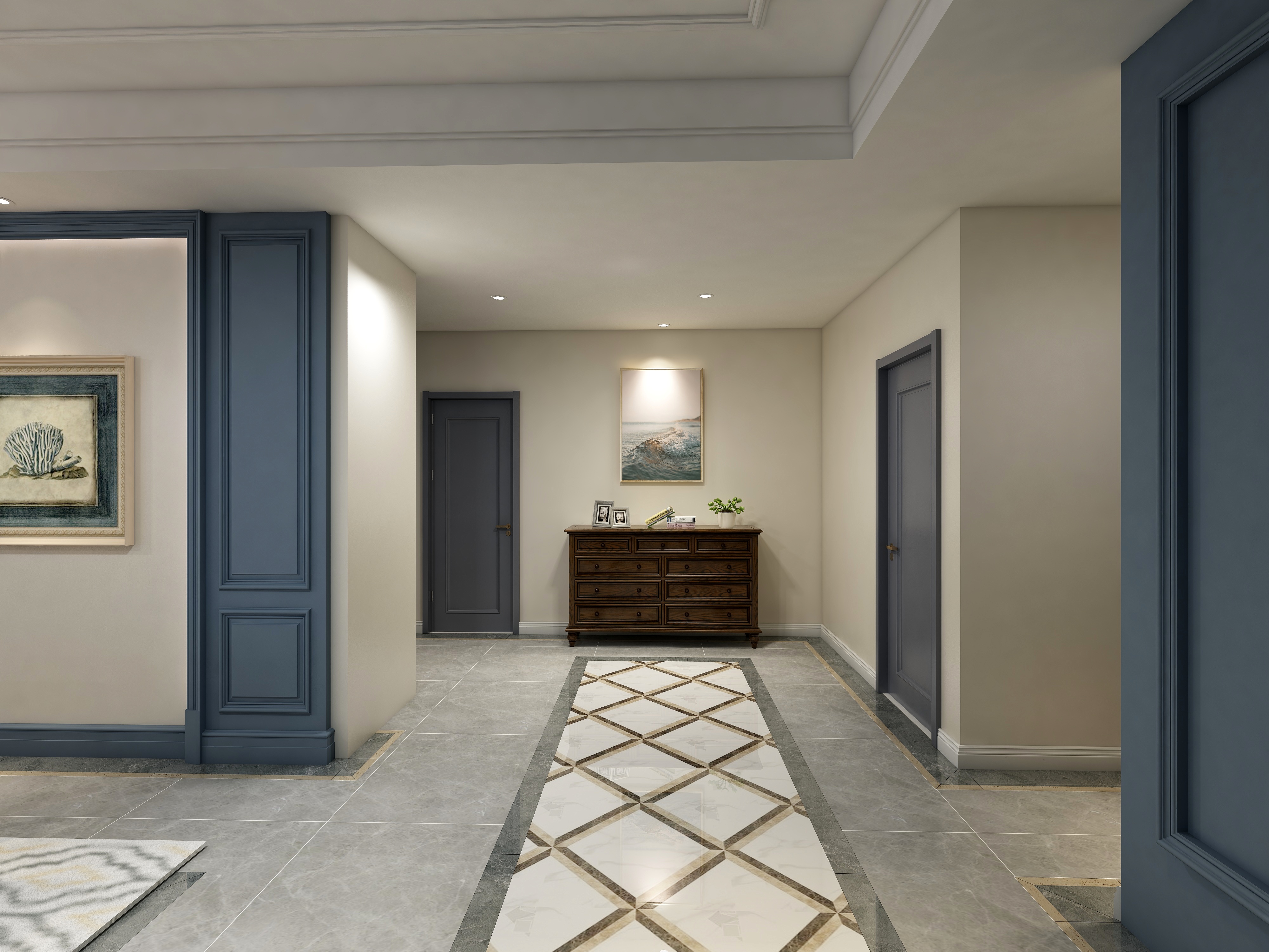 塑梧设计-217方美式三居一层客餐厅装修效果图第1张