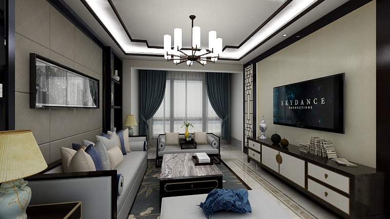 龙家装设计工作室-富态127新中式胡桃黑色-装修设计方案