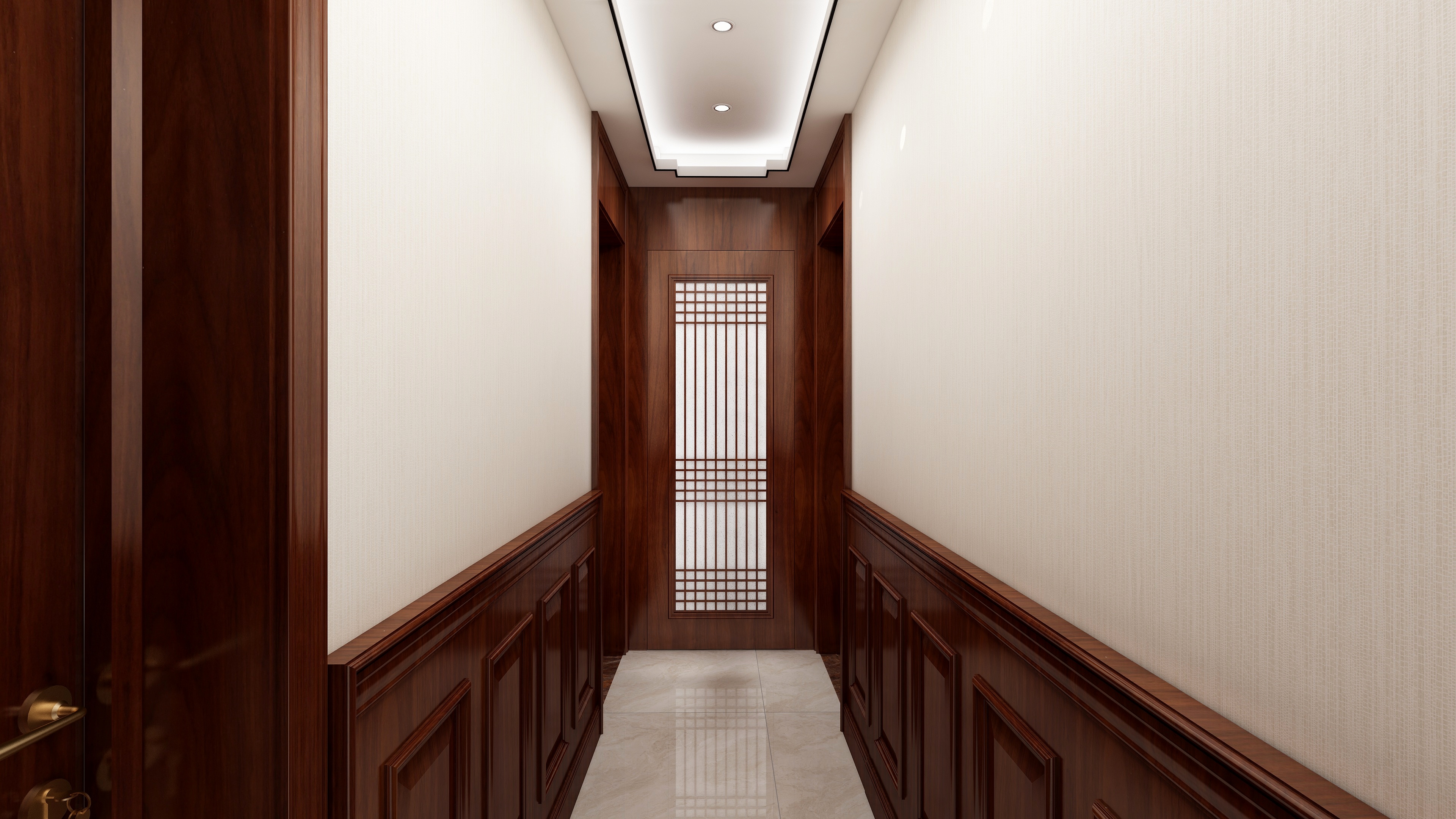 海口TATA木门-变幻-新中式三居一层过道装修效果图第1张