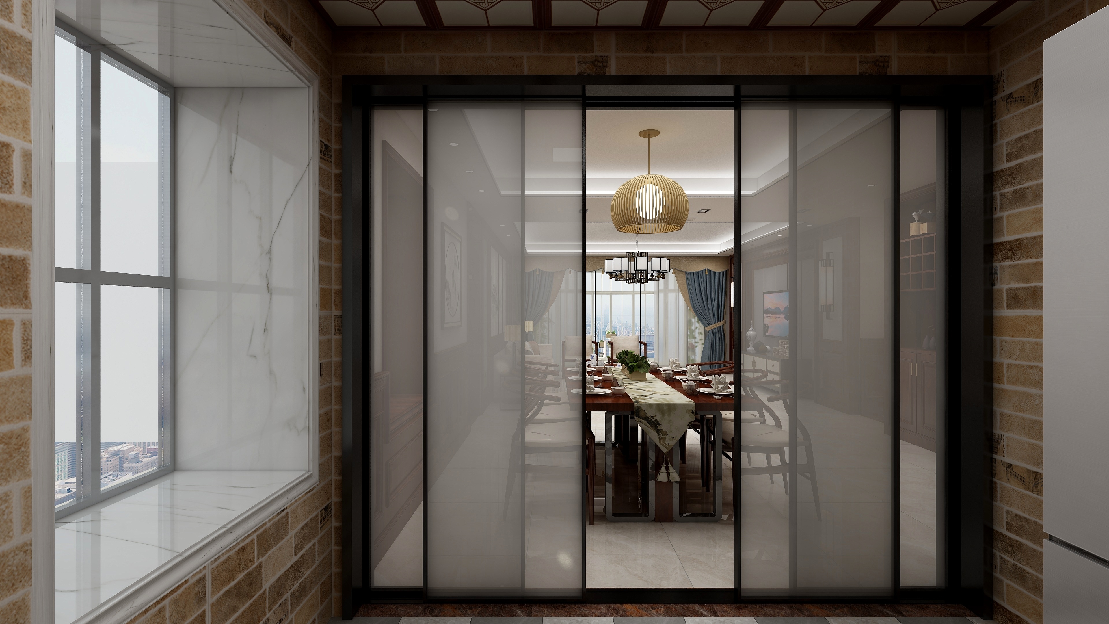 海口TATA木门-变幻-新中式三居一层厨房装修效果图第2张