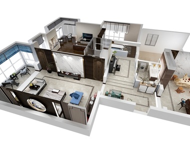 家装设计柜体设计小丁-211方新中式三居装修俯视图