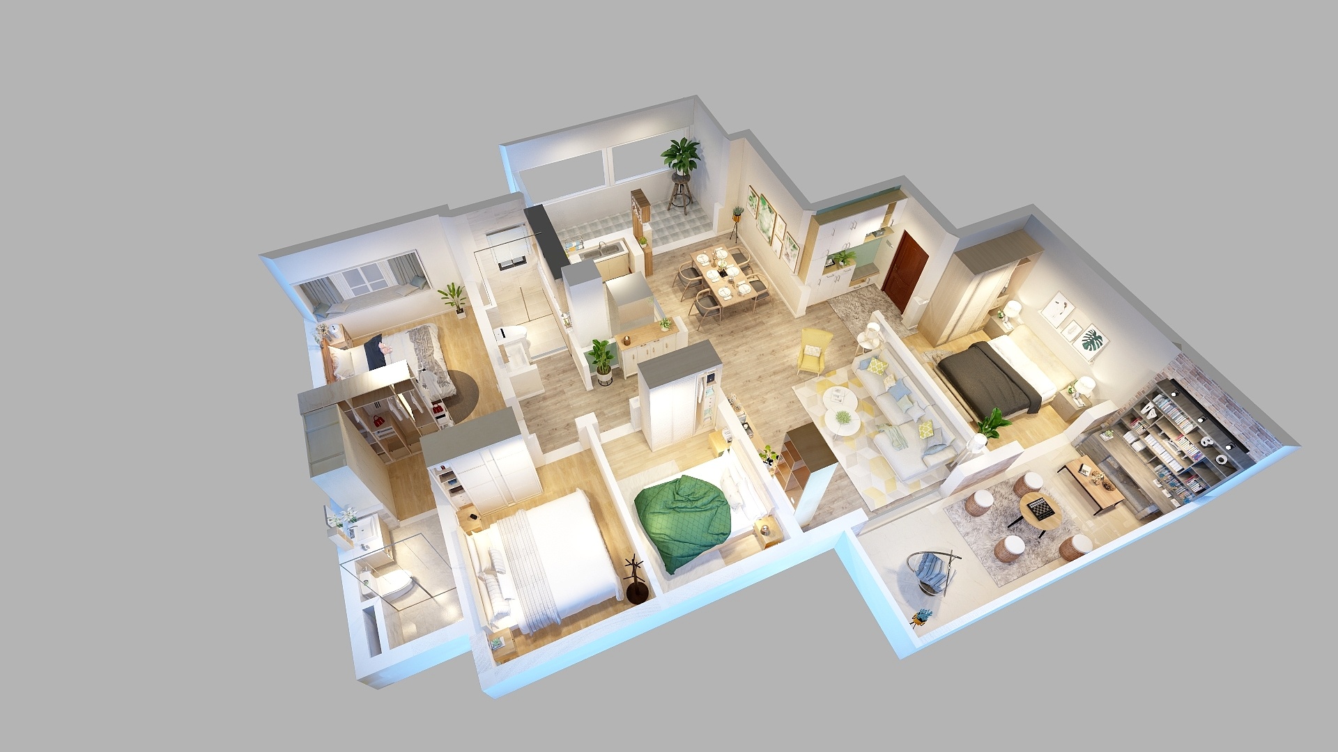 拉布拉卡国王-万科金域蓝湾125.00㎡7#、18#H户型4室4厅2卫1厨-装修设计方案